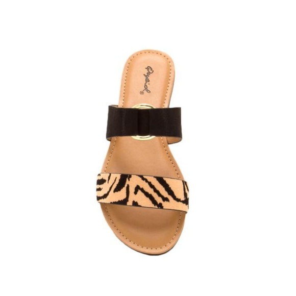 New Black Gold Tiger Print Slide Sandals - Picture 2 of 4